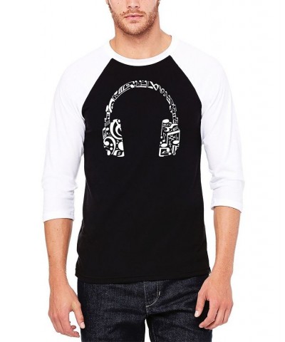 Men's Music Note Headphones Raglan Baseball Word Art T-shirt Black $26.54 T-Shirts