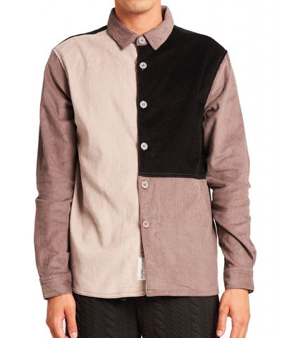 Men's Patchwork Colorblock Corduroy Shirt Black $32.00 Shirts