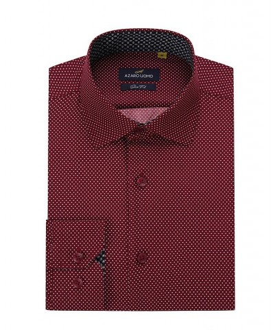 Men's Business Geometric Long Sleeve Button Down Shirt Red $17.84 Dress Shirts