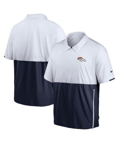 Men's White, Navy Denver Broncos Sideline Coaches Half-Zip Short Sleeve Jacket $38.40 Jackets
