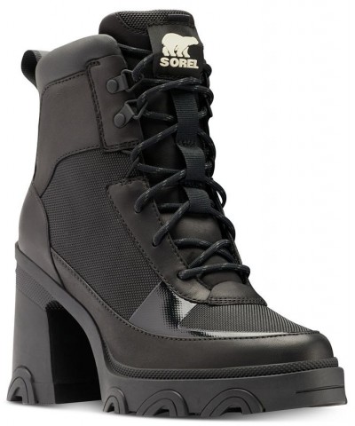 Women's Brex Heel Lug Sole Lace-Up Boots Black $53.87 Shoes