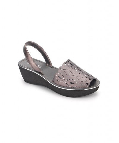Women's Fine Glass Foil Laser Sandals Gray $36.57 Shoes