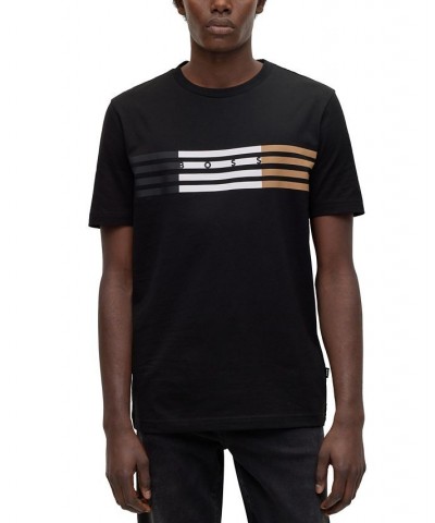 BOSS Men's Regular Fit Cotton Jersey Stripes and Logo T-shirt Black $47.52 T-Shirts