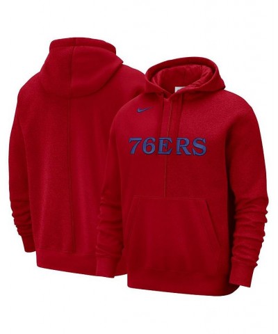 Men's Red Philadelphia 76ers Courtside Versus Stitch Split Pullover Hoodie $51.29 Sweatshirt