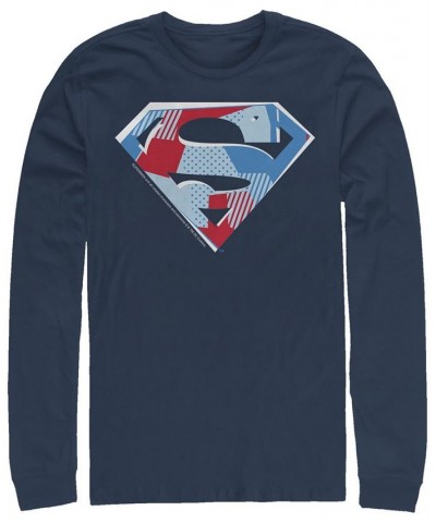 Men's Superman Cutout Logo Long Sleeve Crew T-shirt Blue $19.20 T-Shirts