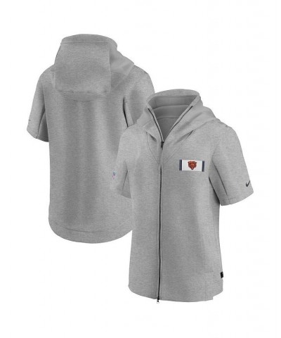 Men's Heathered Gray Chicago Bears Sideline Showout Short Sleeve Full-Zip Hoodie Jacket $76.80 Jackets
