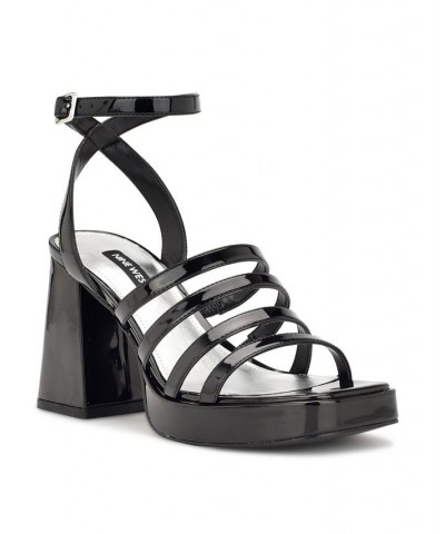 Women's Teriss Block Heel Strappy Platform Sandals Black $32.55 Shoes