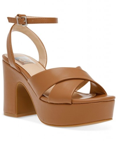 Women's Maggie Ankle-Strap Platform Sandals Brown $43.35 Shoes