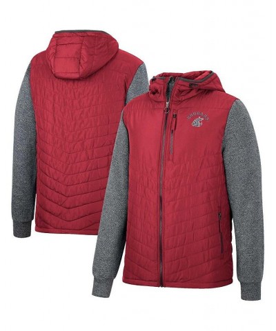 Men's Crimson, Charcoal Washington State Cougars Course Herringbone Full-Zip Hoodie $36.90 Jackets