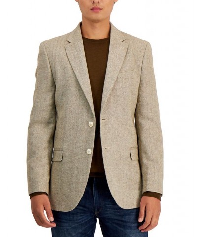 Men's Modern-Fit Solid Herringbone Tweed Sport Coat Tan/Beige $56.32 Blazers