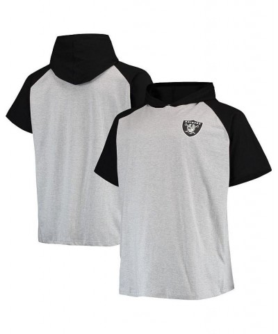 Men's Heathered Gray, Black Las Vegas Raiders Big and Tall Raglan Short Sleeve Pullover Hoodie $21.59 Sweatshirt