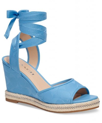 Women's Page Signature Ankle-Tie Wedge Sandals Blue $97.50 Shoes