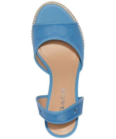 Women's Page Signature Ankle-Tie Wedge Sandals Blue $97.50 Shoes