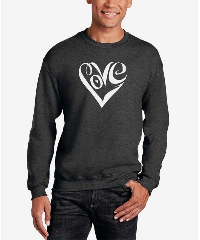 Men's Word Art Script Love Heart Crewneck Sweatshirt Gray $29.49 Sweatshirt